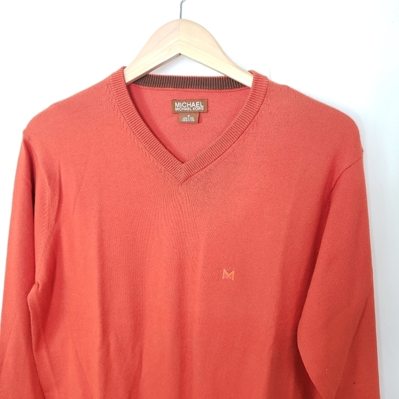 MICHAEL Michael Kors orange v-neck pullover sweater men's small - Picture 1 of 7